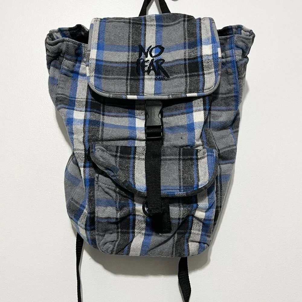 No Fear Vintage 90s Flannel Backpack Plaid Skater Y2K Grunge Punk Jesse Pinkman